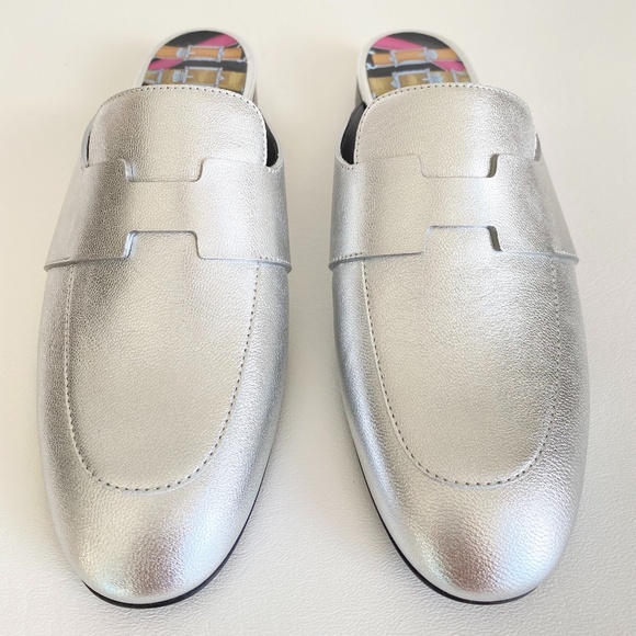 HERMES H CATENA SILVER LEATHER MULES FLIP FLOPS SHOES FLAT SLIDES 36 - Picture 7 of 15